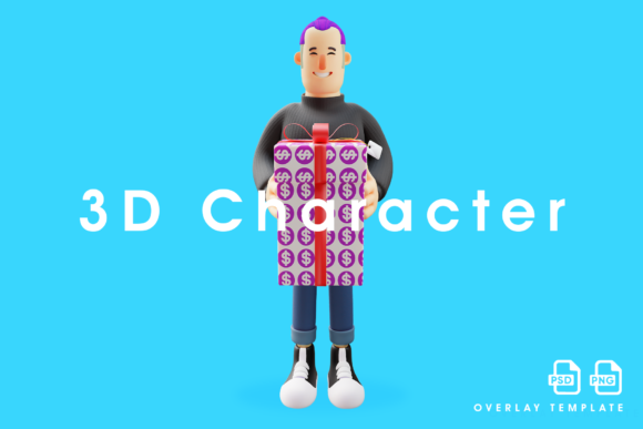 Elevating Digital Narratives with the 3D Cool Man Cartoon Design Having a Gift
